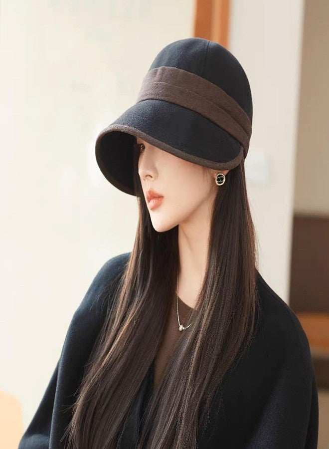 huablo Sun Hat for Women, Ponytail Sun Hats for Women, Wool Casual Hats Wide Brim,Felt Hat Packable Adjustable Cap Unisex Black - Image 4